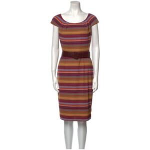 David Meister Dress Multi-Color Striped Cap Sleeve Belted Women's 6 Boho Work‎